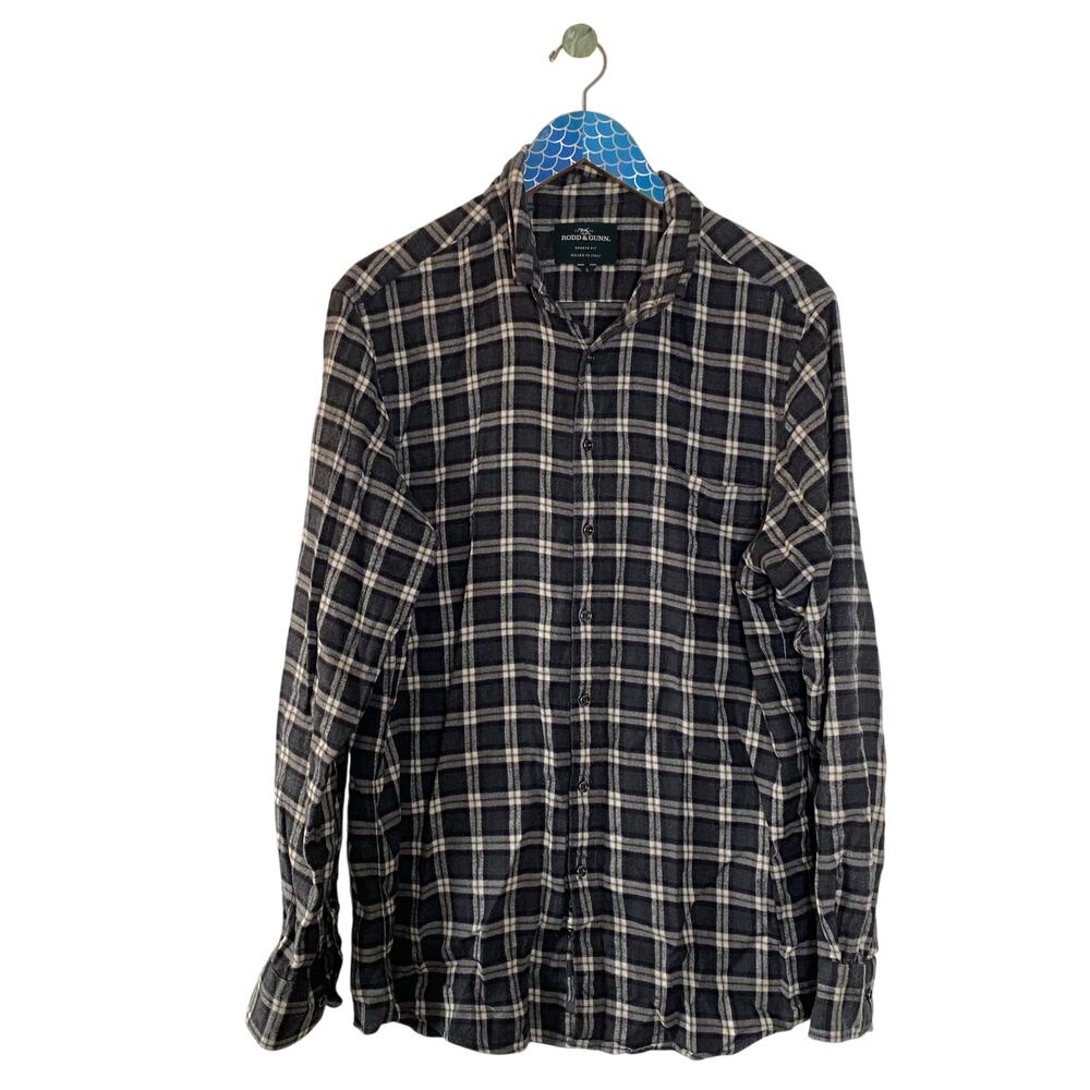 RODD & GUNN Gray Black Flannel Cotton Blend Long Sleeve Button Sports Fit Shirt